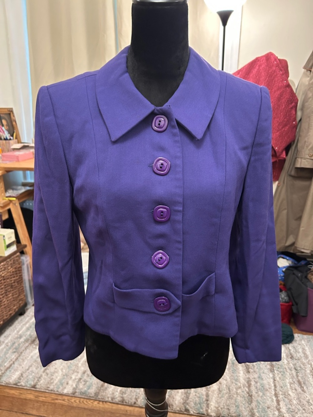 Vintage Purple Womens Button-Front Dress Jacket